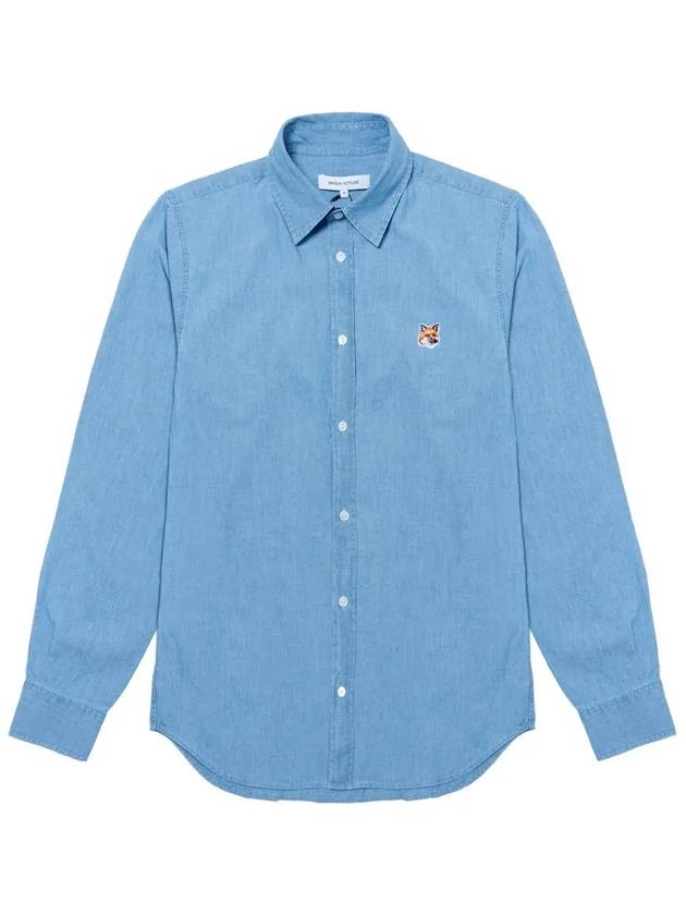 Fox Head Classic Cotton Long Sleeve Shirt Blue - MAISON KITSUNE - BALAAN 3