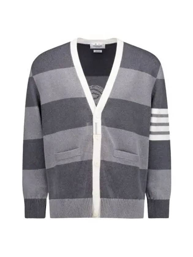 Pattern Intarsia Stripe Cardigan Grey - THOM BROWNE - BALAAN 2