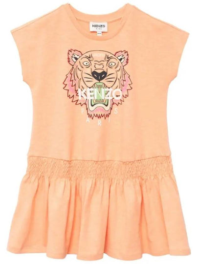 Kids Tiger Cotton Short Dress Orange - KENZO - BALAAN 2