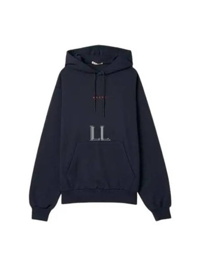 Logo Print Drawstring Hoodie Blue - MARNI - BALAAN 2