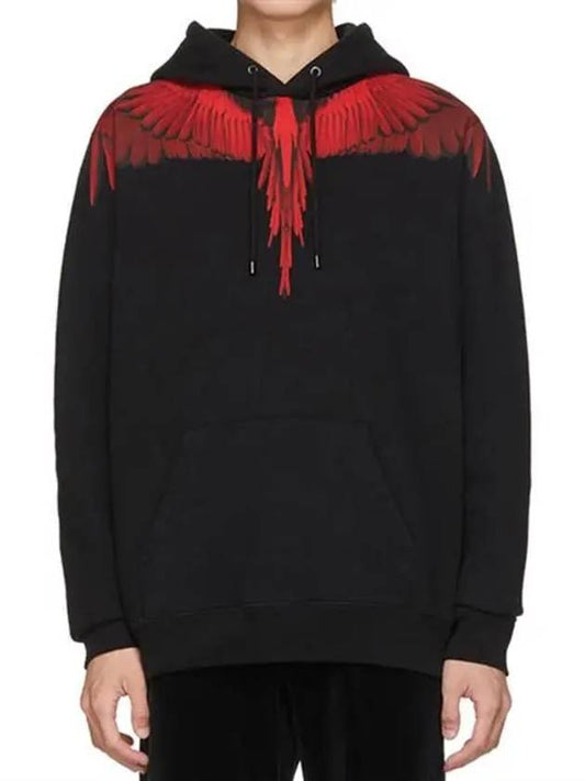 Red Wing Print Cotton Hoodie Black - MARCELO BURLON - BALAAN 2