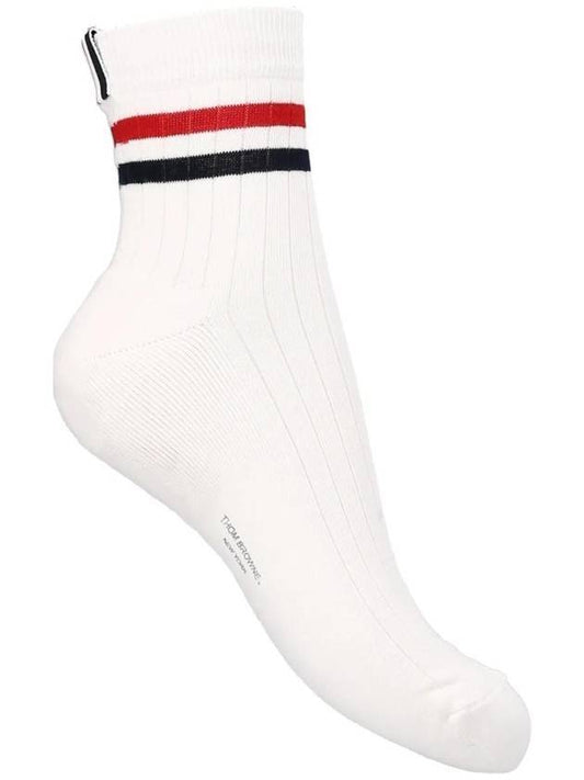 Men's Trimmed Ribbed Cotton Ankle Socks White - THOM BROWNE - BALAAN 1