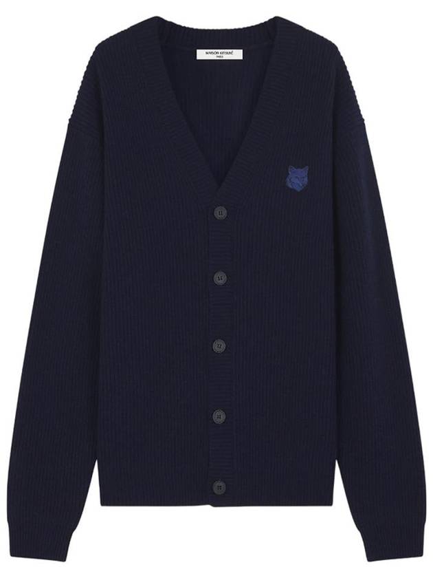 Bold Fox Head Patch Comfort Ribbed Cardigan Navy - MAISON KITSUNE - BALAAN 2