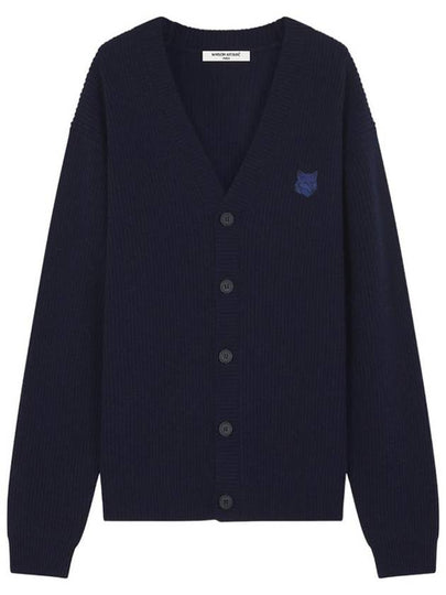 Bold Fox Head Patch Comfort Ribbed Cardigan Navy - MAISON KITSUNE - BALAAN 2