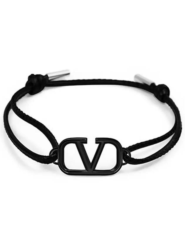 V Logo Signature Leather Bracelet Black - VALENTINO - BALAAN 5