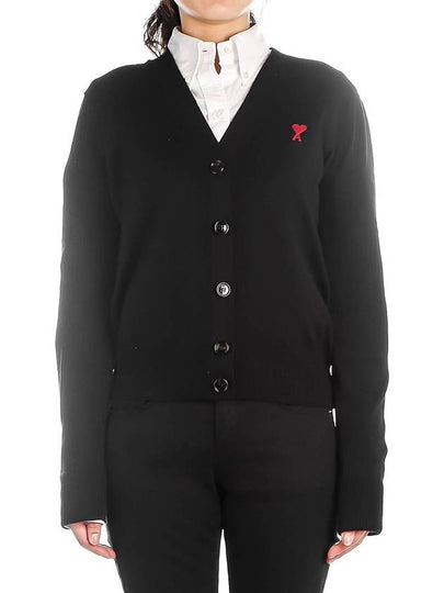 Heart Logo Wool Cardigan Black - AMI - BALAAN 2