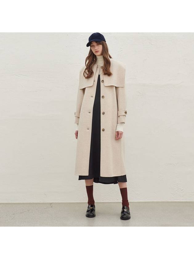 Women's Sailor Collar Handmade Oversized Coat Oatmeal - MITTE - BALAAN 7