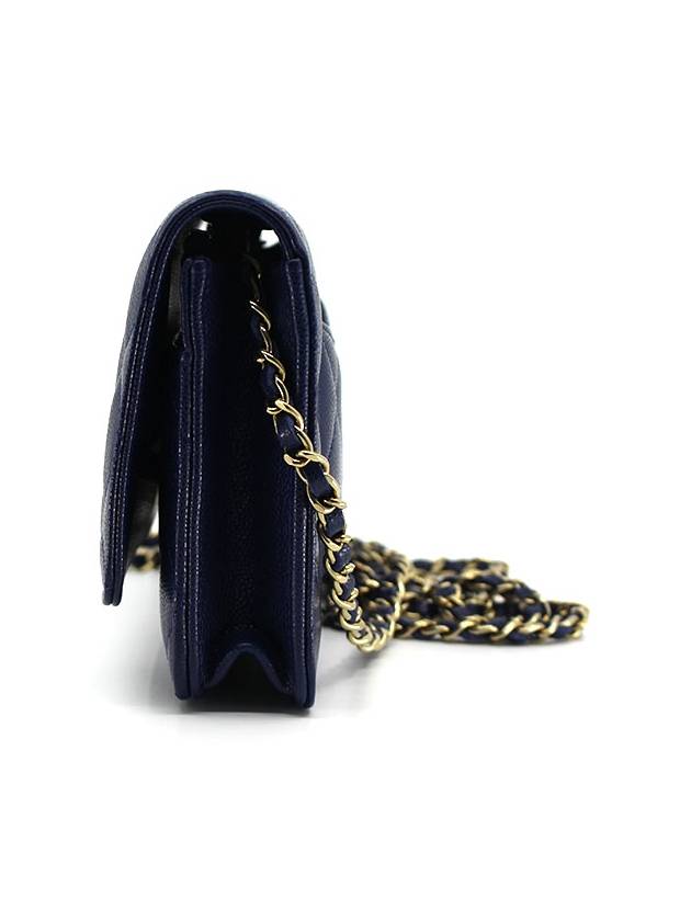 Classic Grained Calfskin Chain Wallet Navy - CHANEL - BALAAN 3