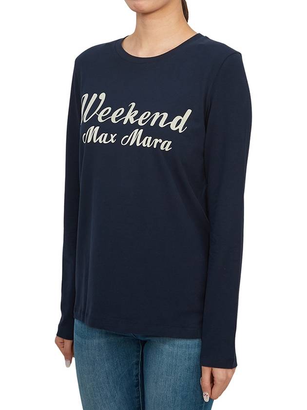 Quinoa Logo Print Long Sleeve T-Shirt Navy - MAX MARA - BALAAN 3