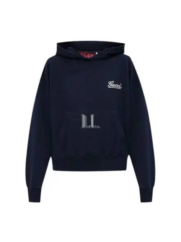 Embroidered Cotton Hoodie Blue Navy - GUCCI - BALAAN 2