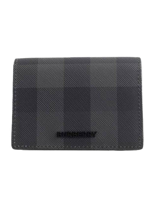 Men's Checked Leather Half Wallet Grey - BURBERRY - BALAAN 1
