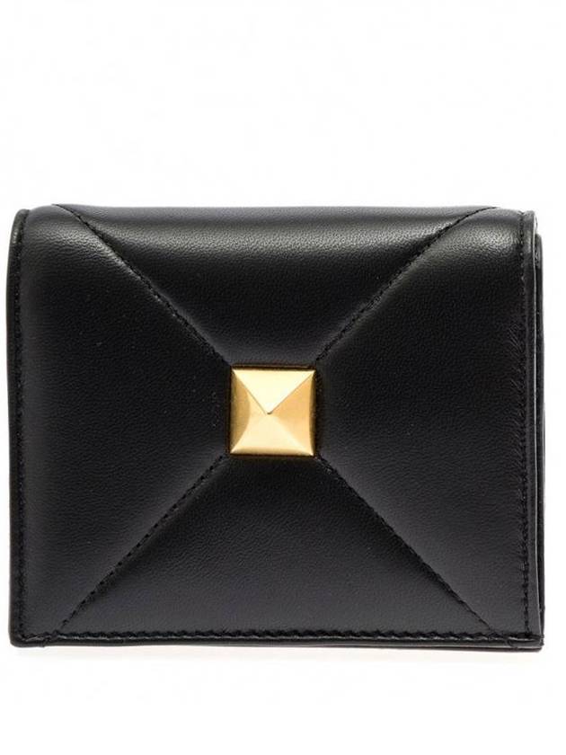 Roman Stud Small Nappa Leather Half Wallet Black - VALENTINO - BALAAN 1