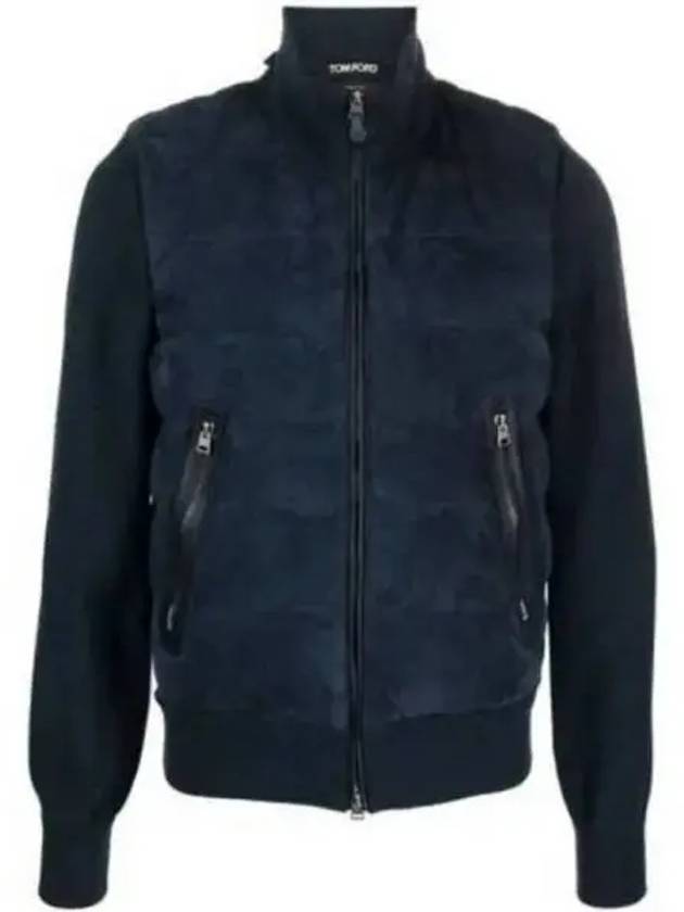 Down Suede Front Zip Though Jacket Ink Blue - TOM FORD - BALAAN 2