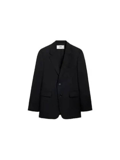 Men's Two Button Virgin Wool Blazer Jacket Black - AMI - BALAAN 2