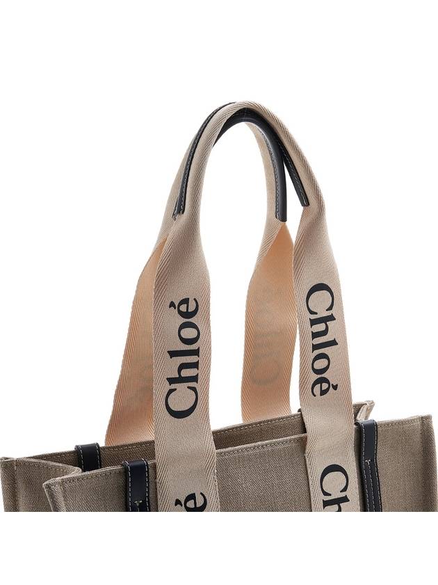 Woody Canvas Medium Tote Bag White Navy - CHLOE - BALAAN 9