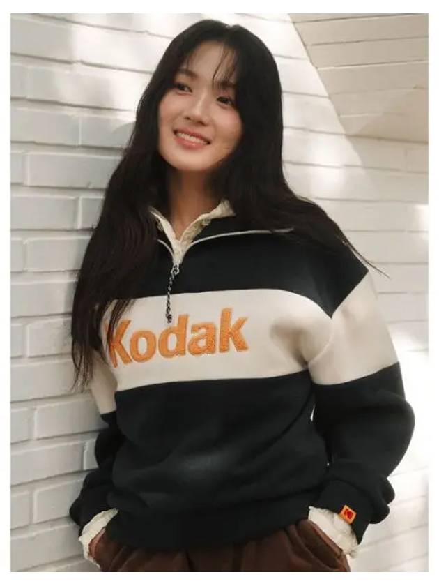 KODAK Apparel Kim Hye yoon PICK Big Logo Block Microfleece Semi overfit Half Zip up Sweatshirt Women NAVY - KODO - BALAAN 1