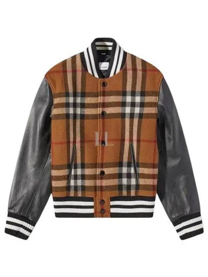 Men's Check Logo Bomber Jacket Brown - BURBERRY - BALAAN 2