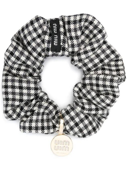 Gingham Check Wool Scrunchie Black White - MIU MIU - BALAAN 2