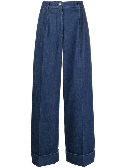 Women's Wide Jeans Dark Blue - GUCCI - BALAAN.