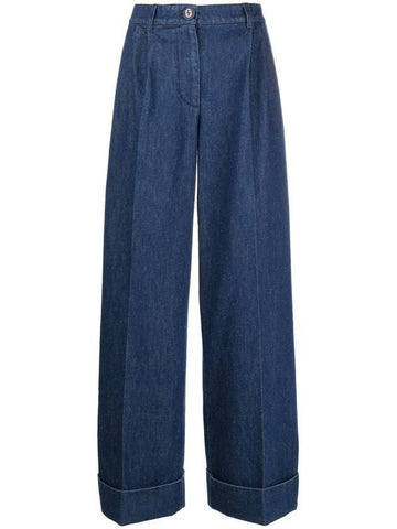 Women's Cotton Wide Jeans Dark Blue - GUCCI - BALAAN 1