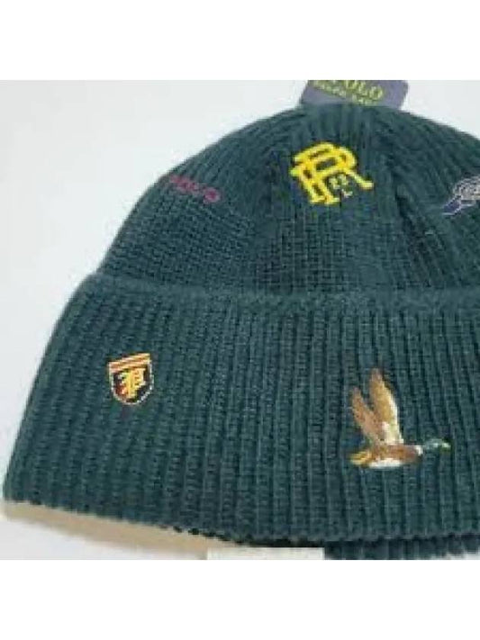 Cashback embroidery detail wool blend beanie green - POLO RALPH LAUREN - BALAAN 1