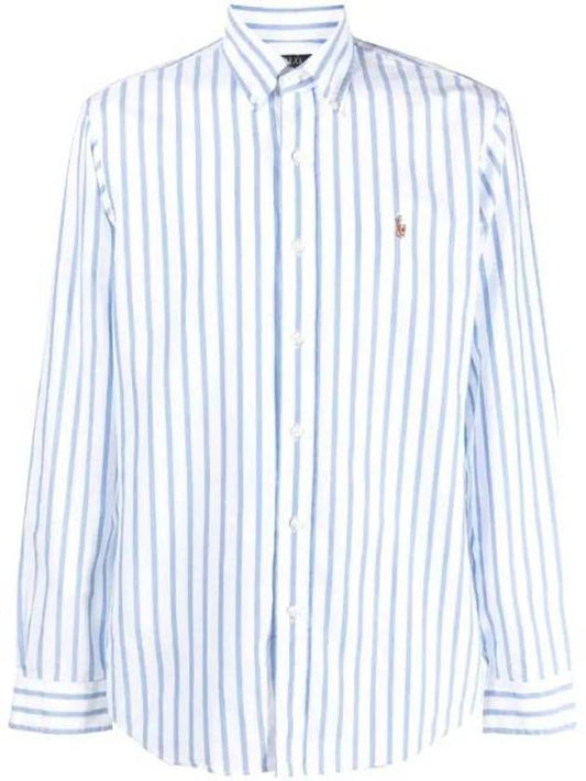 Men's Striped Custom Fit Long Sleeve Shirt Blue - POLO RALPH LAUREN - BALAAN 1