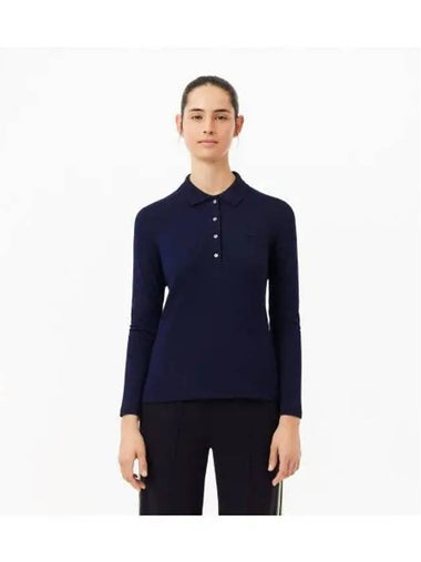 Women s slim fit long sleeve polo shirt navy - LACOSTE - BALAAN 1