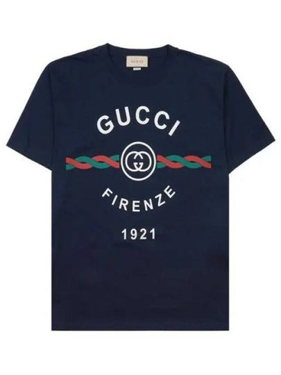 Men's Cotton Jersey Florence Short Sleeve T-Shirt Navy - GUCCI - BALAAN