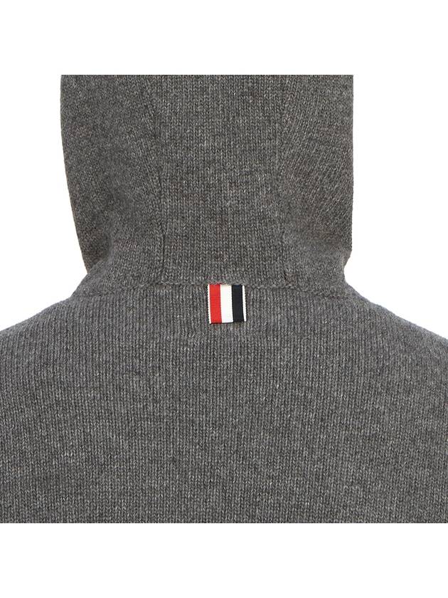 Men's Intarsia 4 Bar Merino Jersey Hooded Zip Up Medium Grey - THOM BROWNE - BALAAN 11