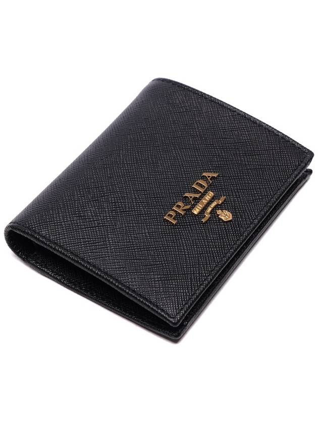 Saffiano Metal Logo Gold Fold Wallet Black - PRADA - BALAAN 6