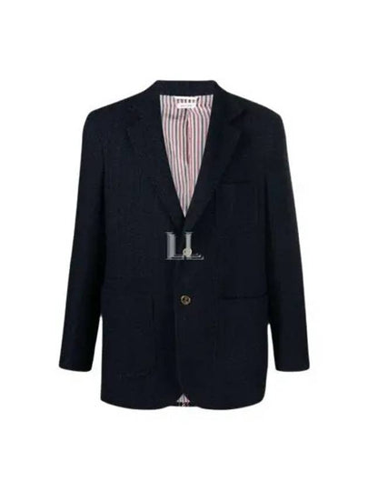 Tricolor Stripe Tweed Single Breasted Jacket Navy - THOM BROWNE - BALAAN 2