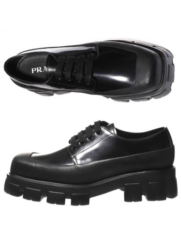 Brushed Lace-Up Leather Derby Black - PRADA - BALAAN 4