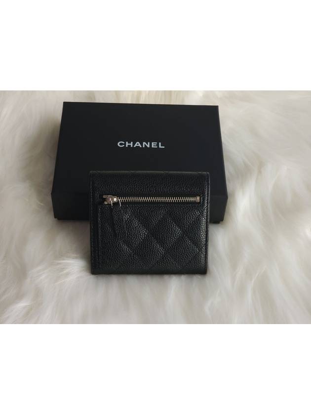 Small Classic Flap Wallet Grained Calfskin Silver Black - CHANEL - BALAAN 4