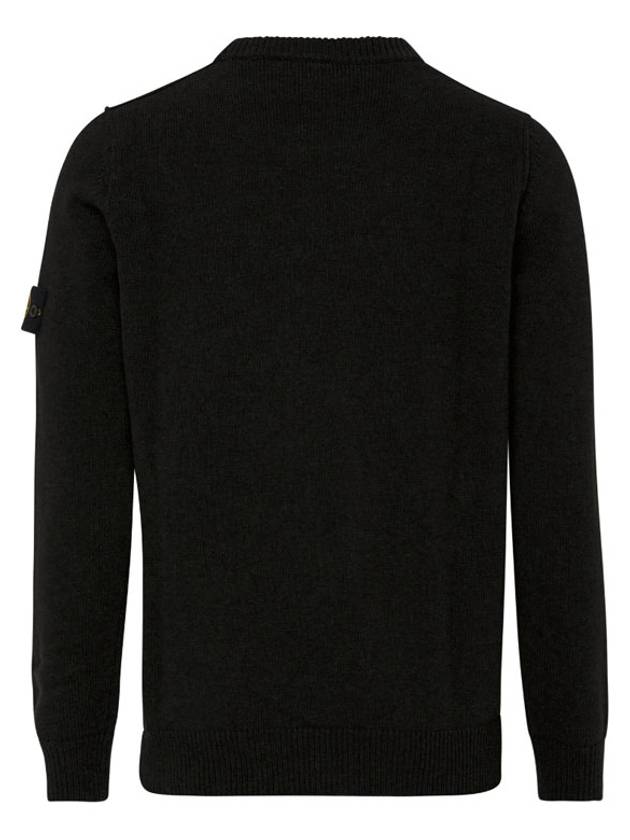 Logo Patch Crew Neck Wool Knit Top Black - STONE ISLAND - BALAAN 7