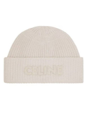 Logo Knit Wool Beanie White - CELINE - BALAAN 1