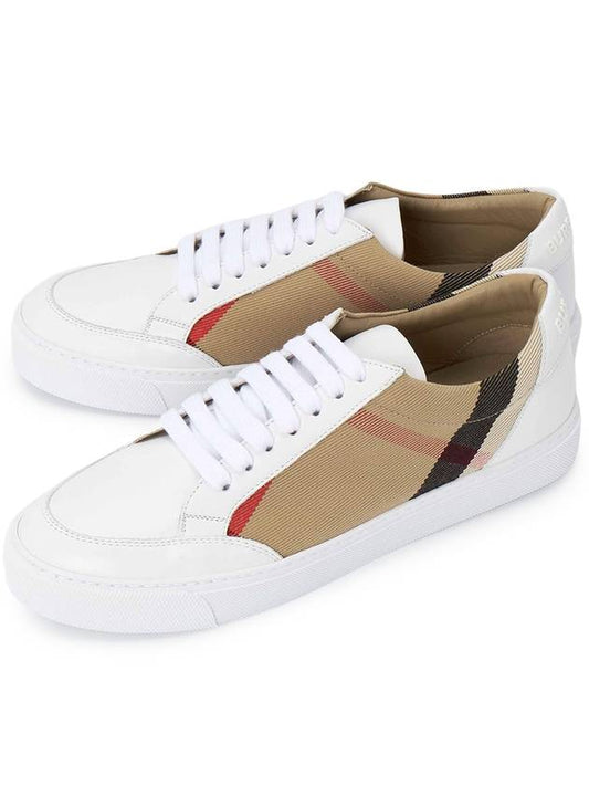 House Check Leather Sneakers Optic White - BURBERRY - BALAAN 2