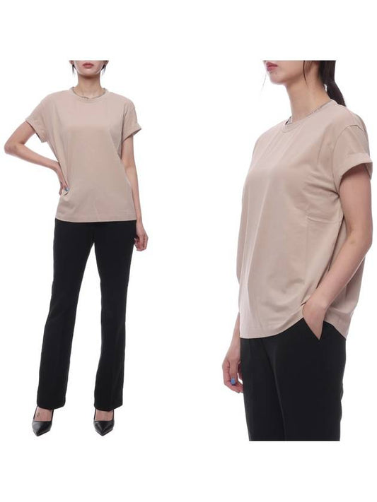 Women's Chain Trim Crew Neck T-Shirt Beige - BRUNELLO CUCINELLI - BALAAN 2