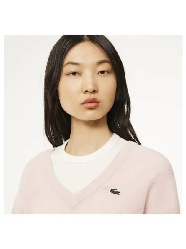 Women s Linx V neck sweater light pink - LACOSTE - BALAAN 1