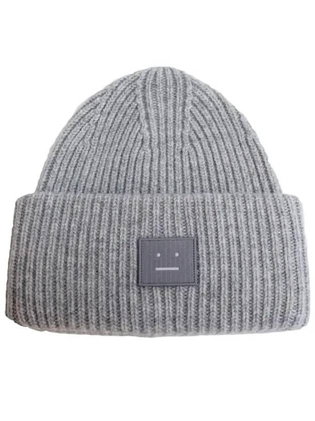Face Patch Ribbed Wool Beanie Grey - ACNE STUDIOS - BALAAN 2