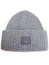 Face Patch Ribbed Wool Beanie Grey - ACNE STUDIOS - BALAAN 9