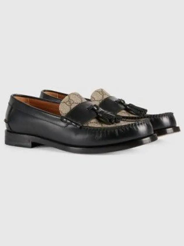 Tassel GG Supreme Canvas Leather Loafers Black - GUCCI - BALAAN 2