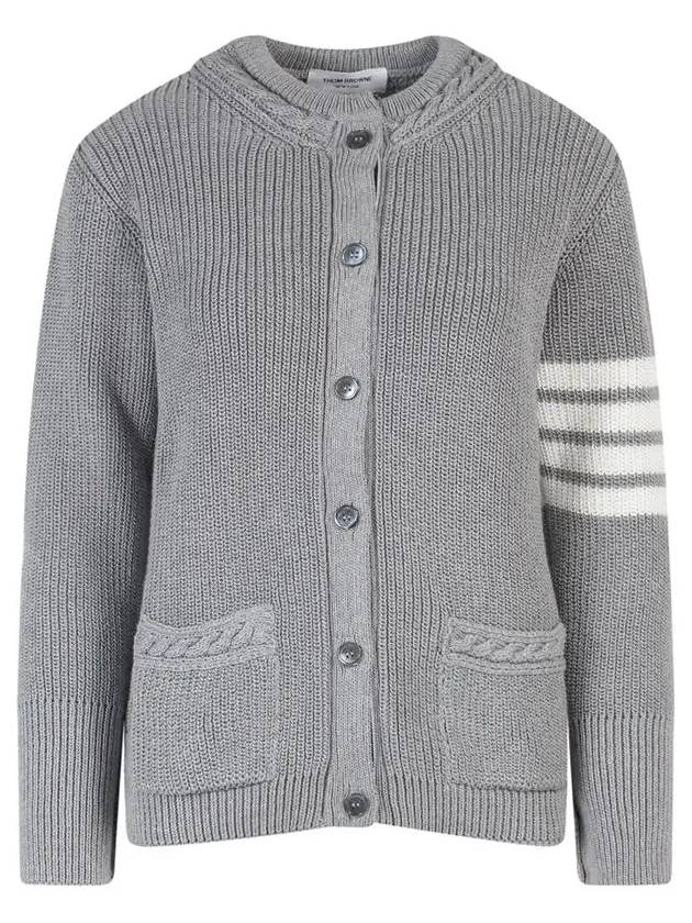 Cotton Jersey Flower 4 Bar V Neck Cardigan Grey - THOM BROWNE - BALAAN 2