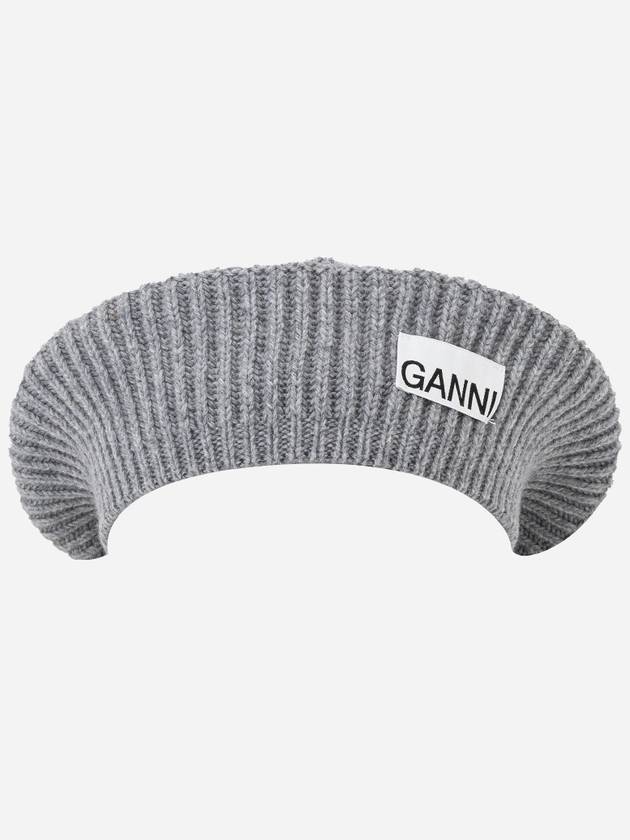 Logo Rib Edge Wool Beret Paloma Melange - GANNI - BALAAN 3