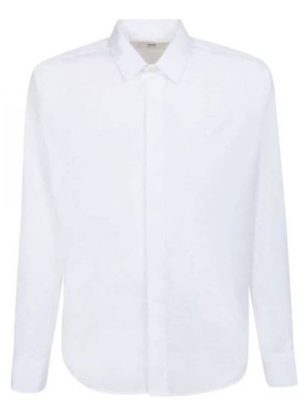 Tonal Heart Logo Long Sleeve Shirt White - AMI - BALAAN 2