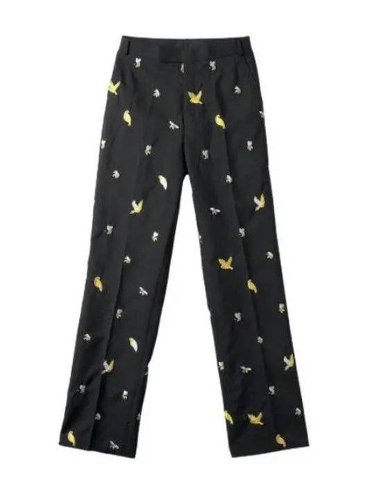 Birds and beads embroidered straight pants black multicolor - THOM BROWNE - BALAAN 1