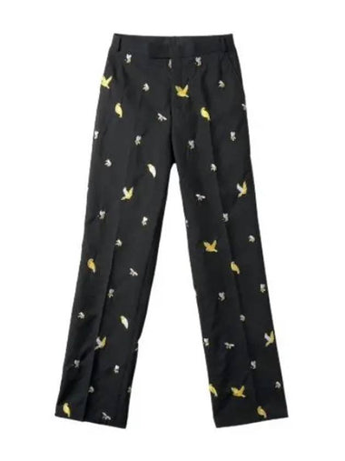 Birds and beads embroidered straight pants black multicolor - THOM BROWNE - BALAAN 1