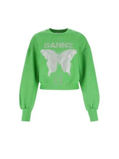 Butterfly Logo Print Organic Cotton Sweatshirt Kelly Green - GANNI - BALAAN 2