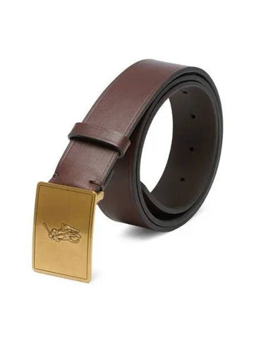 Pony Plaque Leather Belt Brown - POLO RALPH LAUREN - BALAAN 1