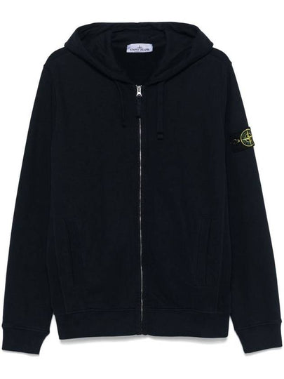 Logo Cotton Zip-Up Hoodie Navy - STONE ISLAND - BALAAN 2