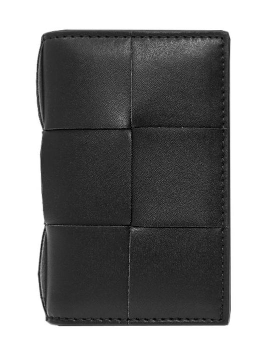 Intrecciato Cassette Leather Flap Card Wallet Black - BOTTEGA VENETA - BALAAN 2